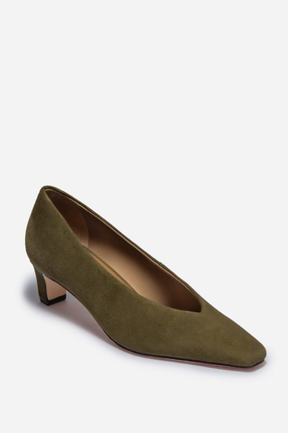 Chiara Kitten Heel Suede Pump Dark Olive