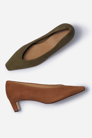 Chiara Kitten Heel Suede Pump Dark Olive