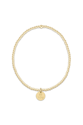 Classic Gold 2mm Bead Bracelet BE YOU small gold word disc