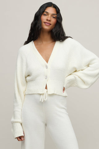 CozyChic Lite Cotton Ribbed Button Front Cardigan Pearl