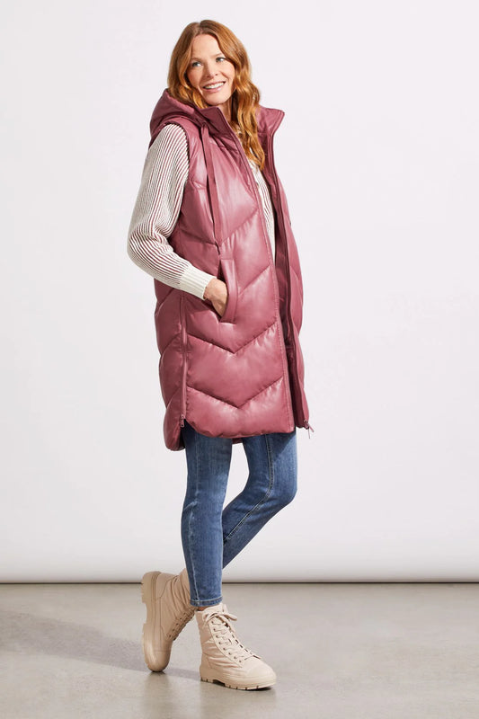 Long Sleeveless Puffer Vest Deep Rose