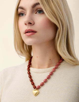 Anastasia Heart Beaded Necklace 18” Pink