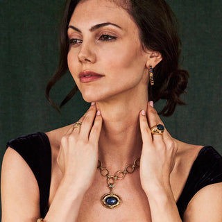 Berry Gem Medium Hoop Earrings Blue Labradorite