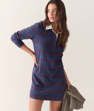 Maggie Rugby Mini Dress Navy & Cabernet Stripe