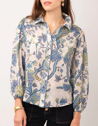 Claudette Blouse Japonica Bird Green