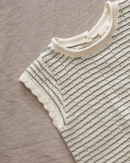 Scallop Knit Baby Set Sage Stripe