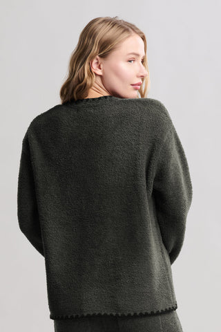 CozyChic Blanket Stitch Cardigan With Detachable Scarf
