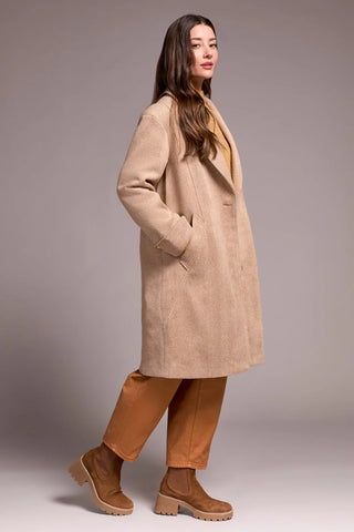 Herringbone Button Front Car Coat Biscotti