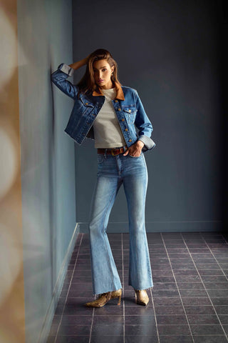Kerry Cropped Jacket Raw Hem Contrast Collar