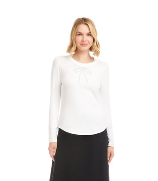 Long Sleeve Embellished Bow Top