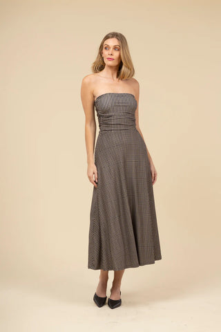 Gloria Dress Black and Beige Gingham