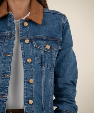 Kerry Cropped Jacket Raw Hem Contrast Collar
