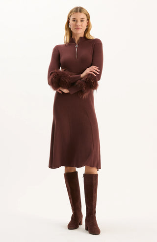 Celia Knit Dress W/Fur Cherry Mahogany