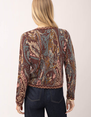 Francesca Jacquard Cardigan Tabby Paisley Bordeaux