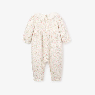 Fairytale Floral Organic Muslin Jumpsuit W/ Eyelet Lace Collar