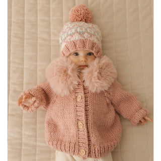 Fur Collar Rosy Cardigan Sweater for Baby and Toddlers