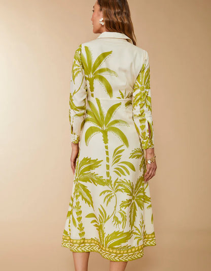 Marianne Shirt Dress Southern Resort Palms Green