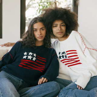 Riley Crewneck Sweater American Flag Navy