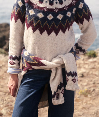 Donegal Fair Isle Sweater Oatmeal and Cabarnet