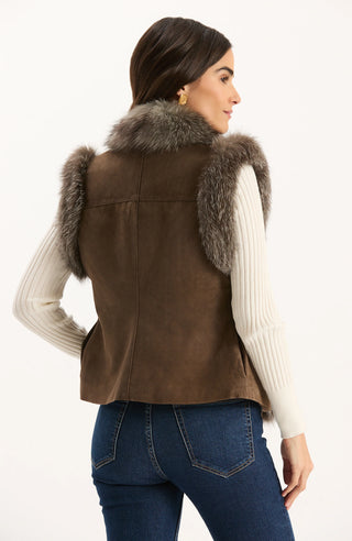 Foxy Fur Suede Vest Walnut