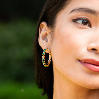 Berry Gem Medium Hoop Earrings Malachite