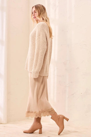 Satin Skirt With Lace Hem Pashmina