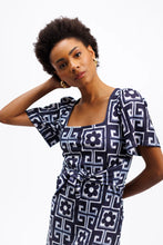 Load image into Gallery viewer, The Pearl Dress Flower Maze Navy