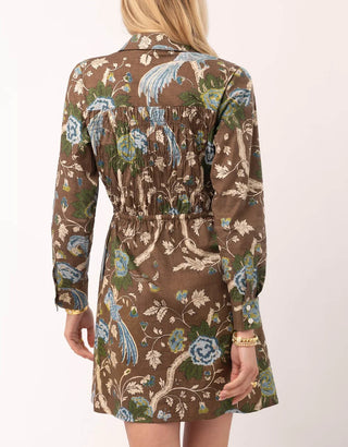 Dixie Smocked Shirt Dress Japonica Bird Brown