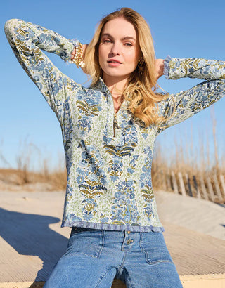 Nora Fringe Top Flagler Floral Paisley Sky