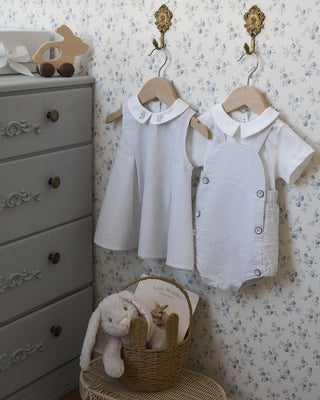 Blue Seersucker Embroidered Bunny Dress