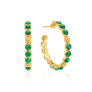 Berry Gem Medium Hoop Earrings Malachite