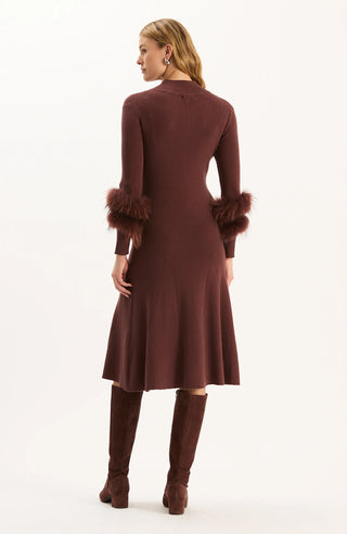 Celia Knit Dress W/Fur Cherry Mahogany