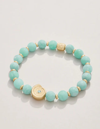 Beachy Stretch Bracelet 8mm Matte Amazonite/Moon Shell