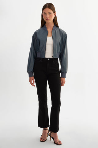 Evelin Faux Leather Cropped Bomber Jacket Graphite