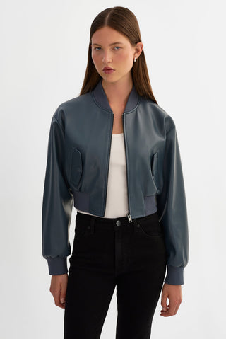 Evelin Faux Leather Cropped Bomber Jacket Graphite