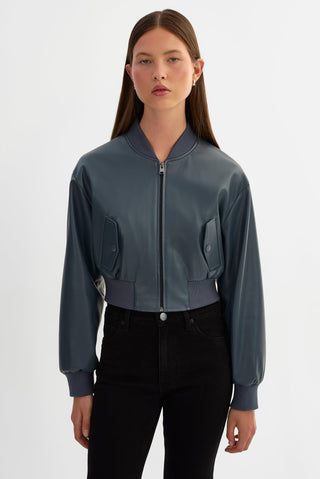 Evelin Faux Leather Cropped Bomber Jacket Graphite