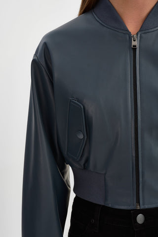 Evelin Faux Leather Cropped Bomber Jacket Graphite