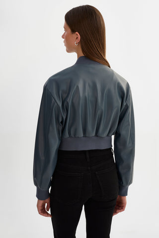 Evelin Faux Leather Cropped Bomber Jacket Graphite