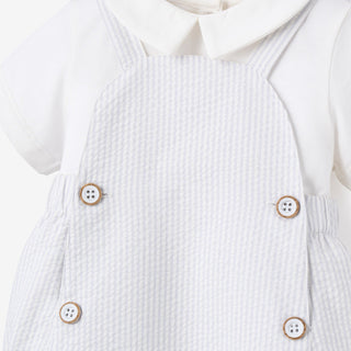 Blue Seersucker Overall Bubble + Collard Shirt