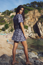 Load image into Gallery viewer, The Pearl Dress Flower Maze Navy