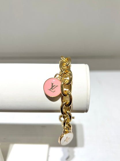 Louis Vuitton White and Pink Charm Toggle Bracelet