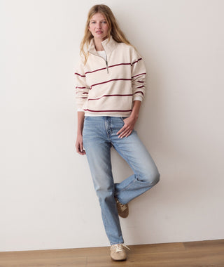 Cloud 9 Fleece Half Zip Oatmeal & Cabernet Stripe