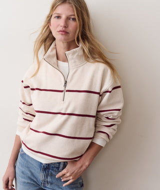 Cloud 9 Fleece Half Zip Oatmeal & Cabernet Stripe