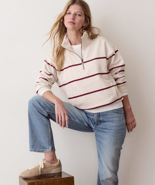 Cloud 9 Fleece Half Zip Oatmeal & Cabernet Stripe