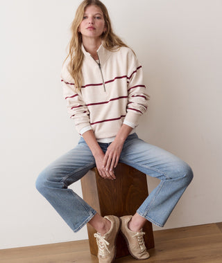 Cloud 9 Fleece Half Zip Oatmeal & Cabernet Stripe