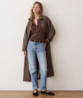 Hayes Houndstooth Trench Coat Neutral Herringbone