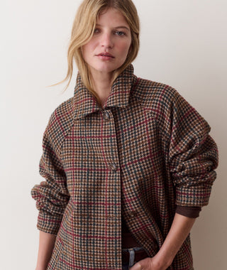 Hayes Houndstooth Trench Coat Neutral Herringbone