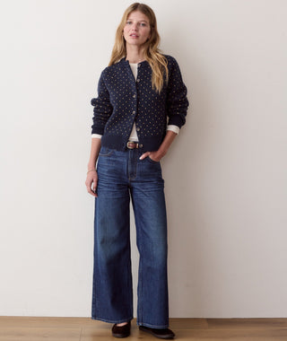 Iris Crewneck Cardigan Navy & Gold
