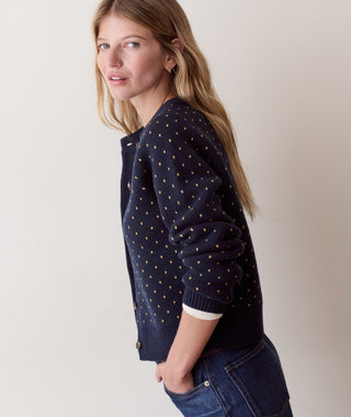 Iris Crewneck Cardigan Navy & Gold