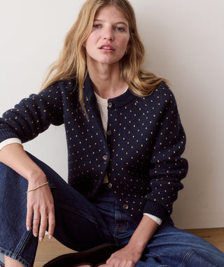 Iris Crewneck Cardigan Navy & Gold